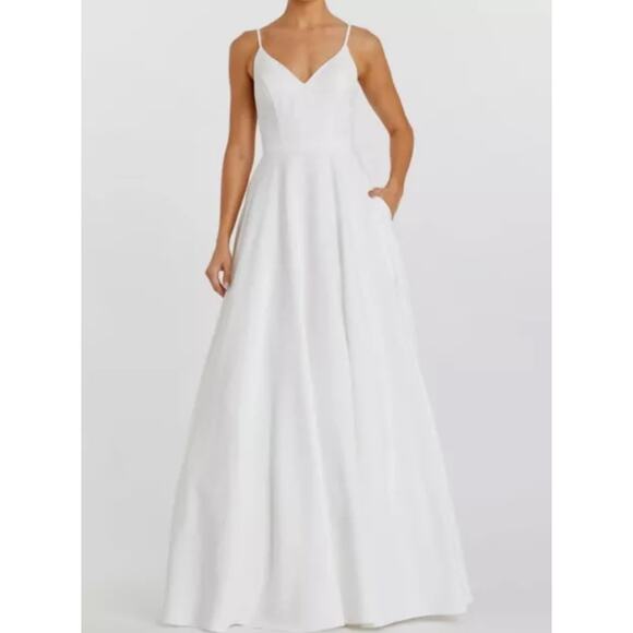 Mac Duggal-White Wedding Dress- Sweetheart Neckline-Spaghetti Strap-Pockets-NEW - Picture 1 of 14